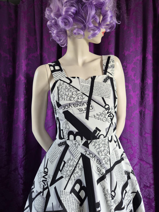 Newspaper Print Y2K Fit and Flare Dress