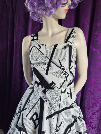 Newspaper Print Y2K Fit and Flare Dress