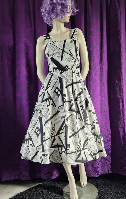 Newspaper Print Y2K Fit and Flare Dress
