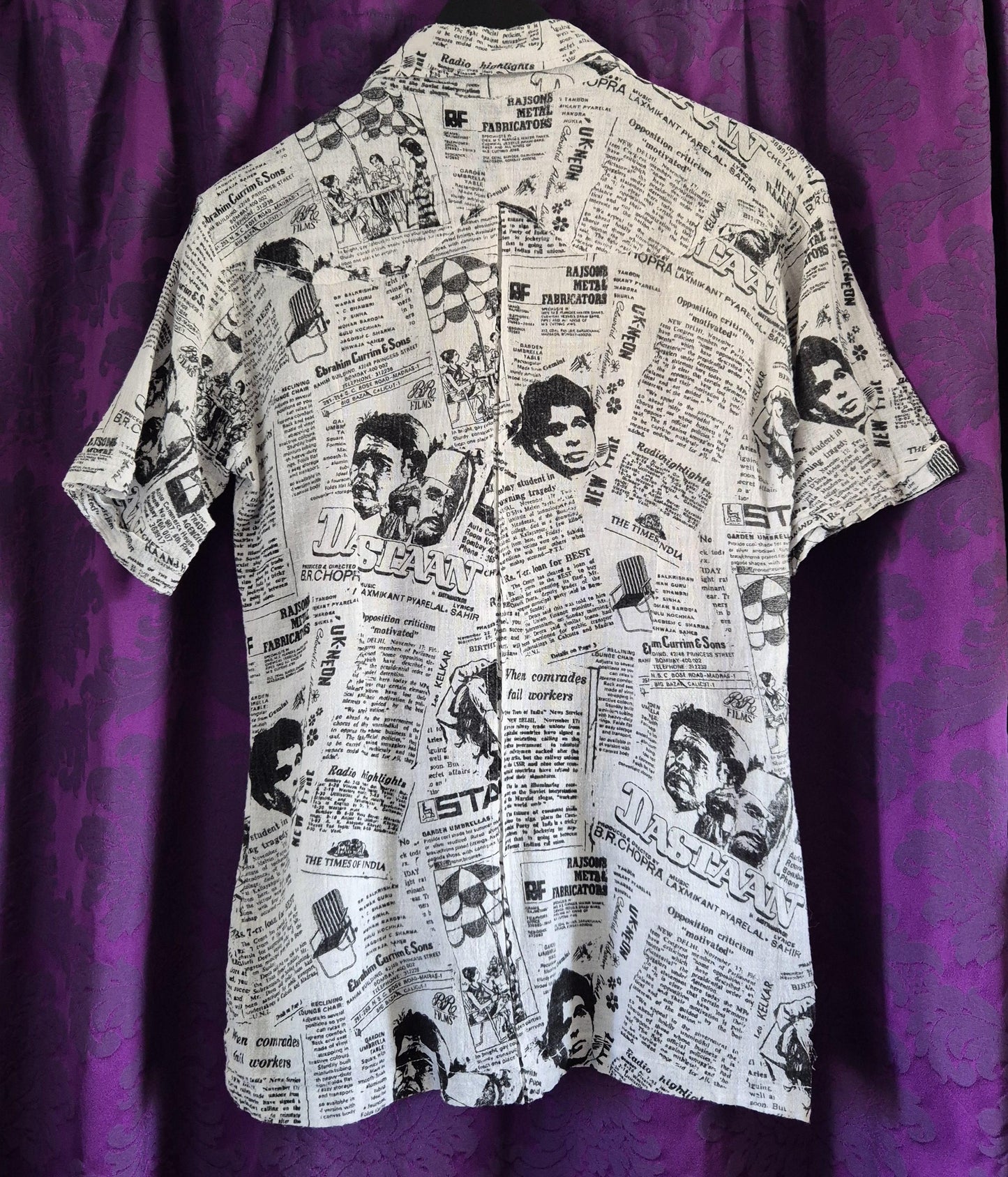 Vintage Newspaper Print Cotton Gauze Shirt