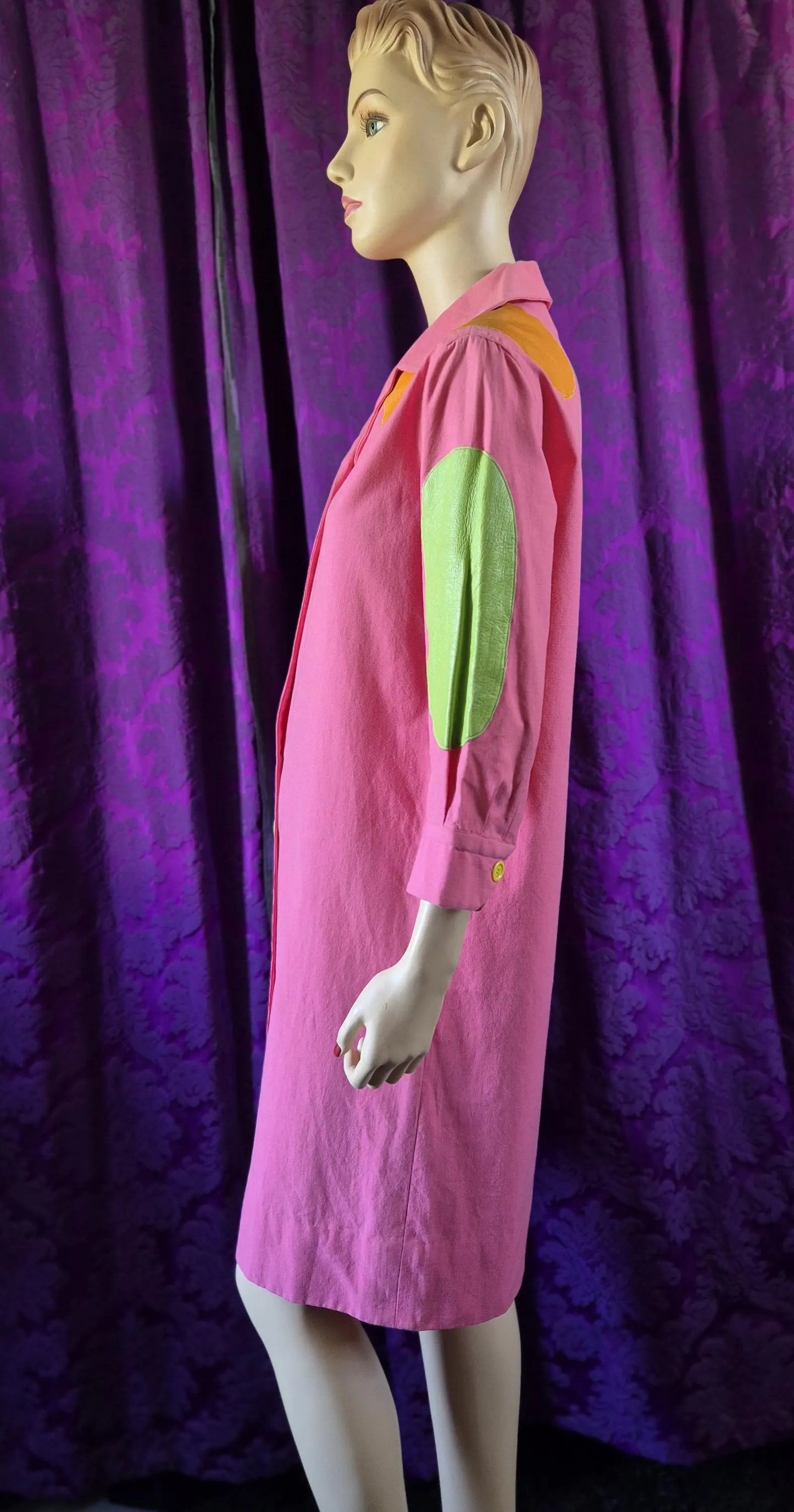 Vintage 1960s Lydia De Roma Pink Canvas & Leather Coat Dress