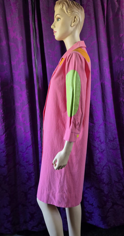 Vintage 1960s Lydia De Roma Pink Canvas & Leather Coat Dress