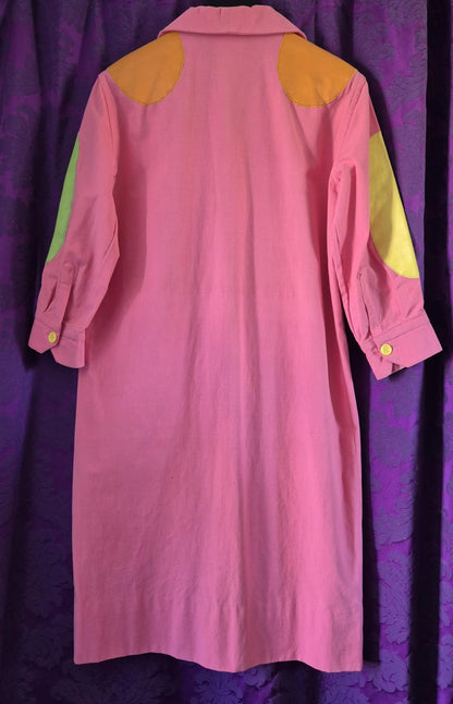 Vintage 1960s Lydia De Roma Pink Canvas & Leather Coat Dress