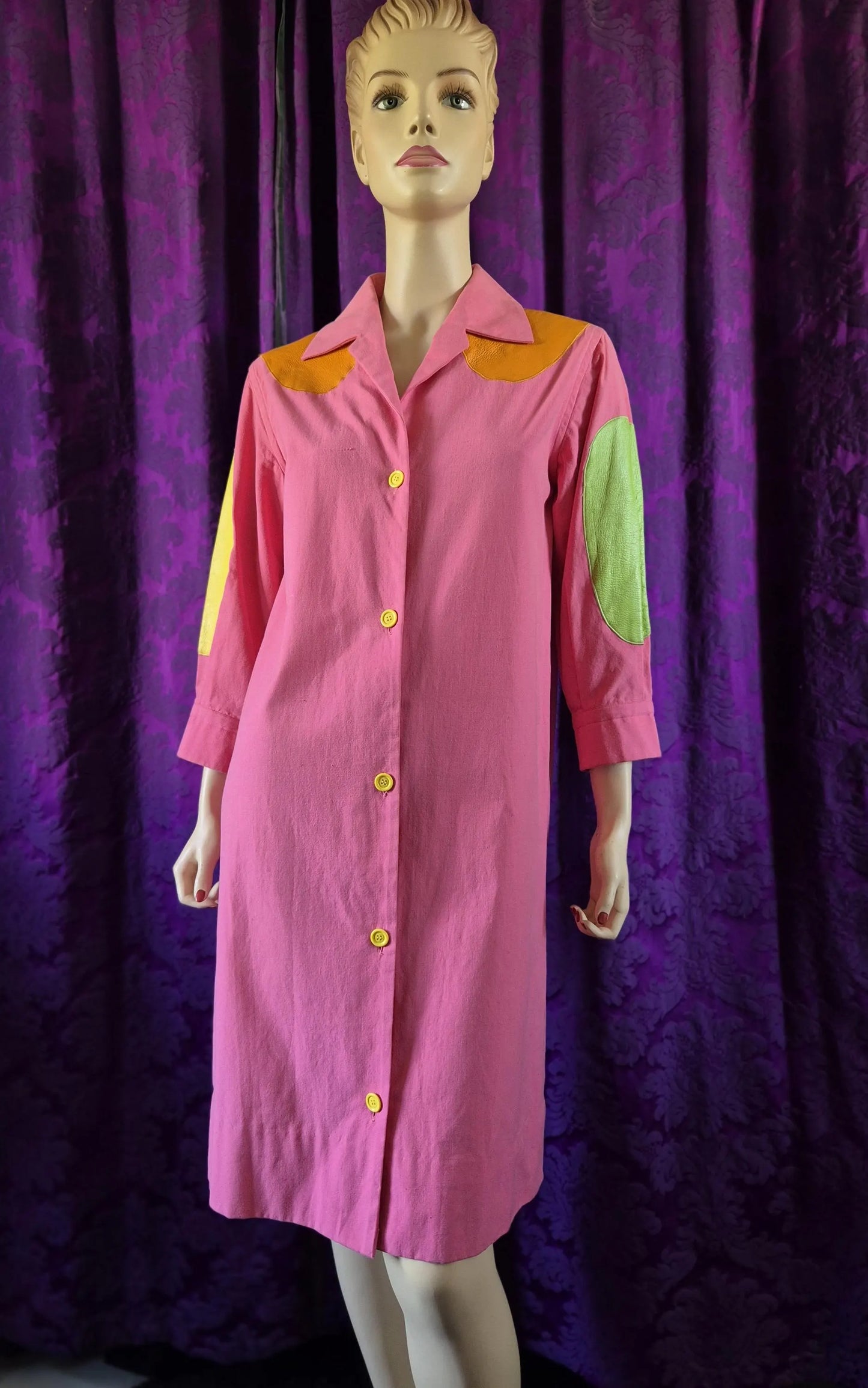 Vintage 1960s Lydia De Roma Pink Canvas & Leather Coat Dress