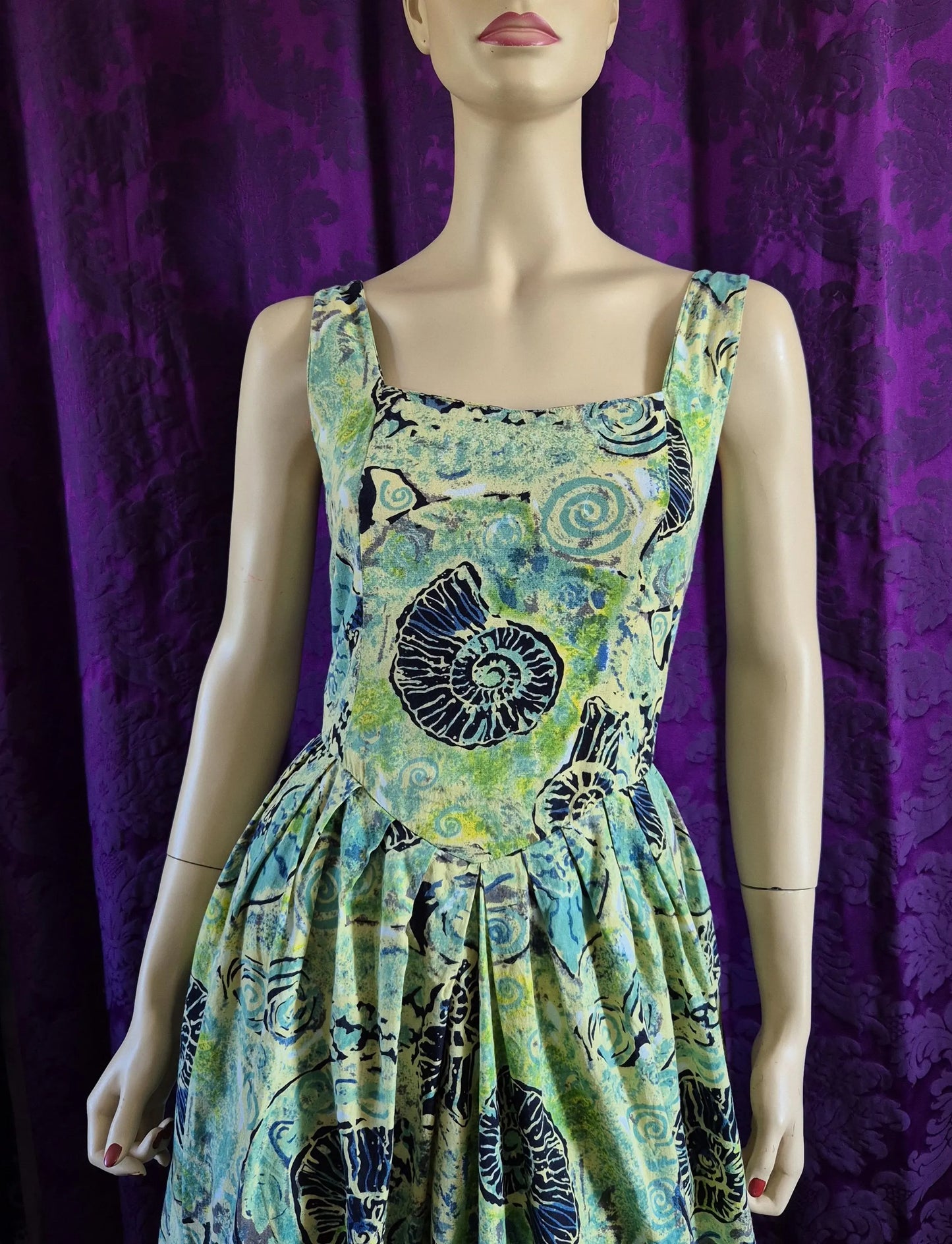 Vintage 1990s Shell Motif Batik Print Sundress