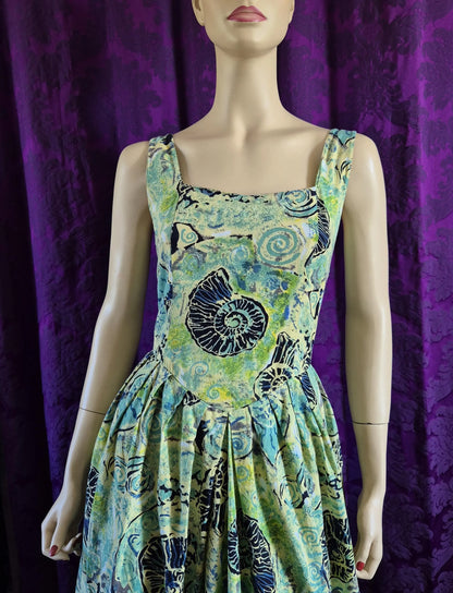 Vintage 1990s Shell Motif Batik Print Sundress