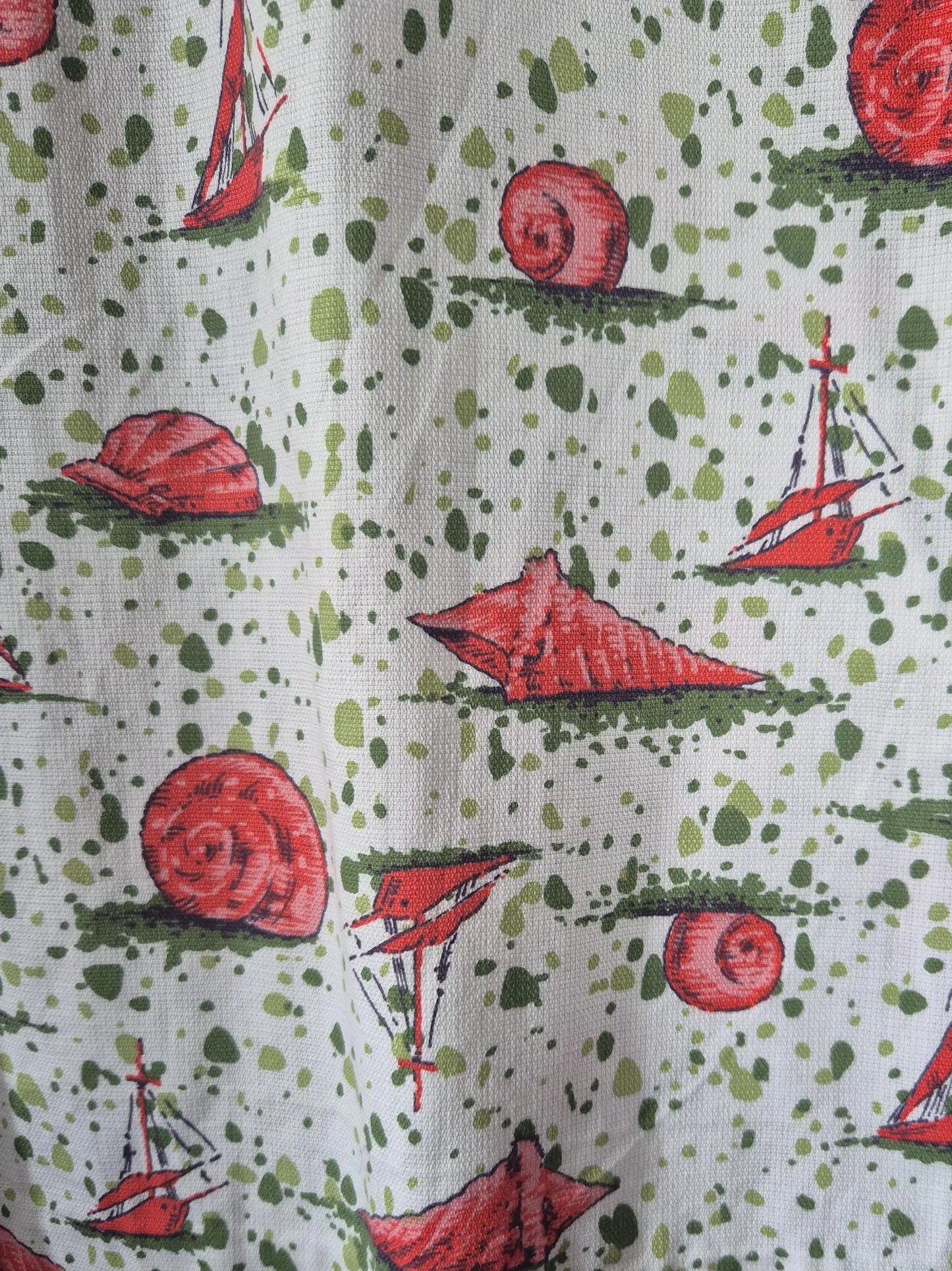 Vintage 1960s Sailing Ships & Shells Print Cotton Sheath Dress