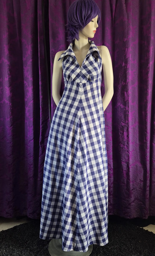 Vintage 1970s Gingham Halter Neck Maxi Dress