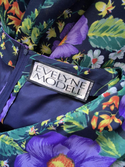 Vintage 1970s Violet Garden Chiffon Maxi Dress by Evelyne Modell