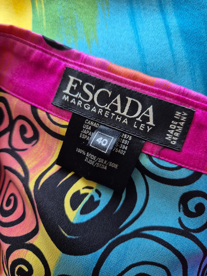 ESCADA Rainbow Stripe & Scrollwork Silk Blouse