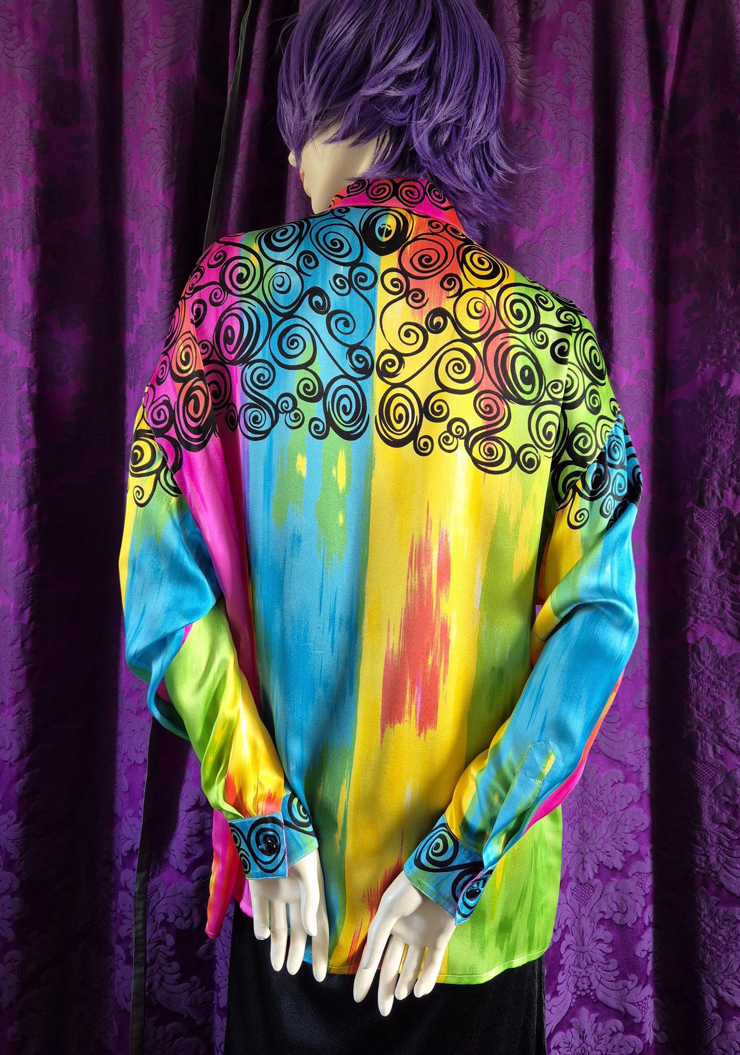 ESCADA Rainbow Stripe & Scrollwork Silk Blouse