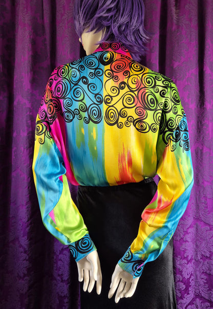 ESCADA Rainbow Stripe & Scrollwork Silk Blouse