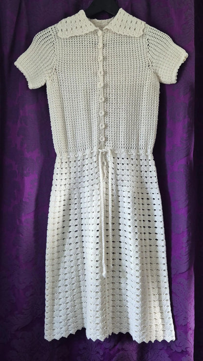 Vintage 1970s White Crocheted Dress