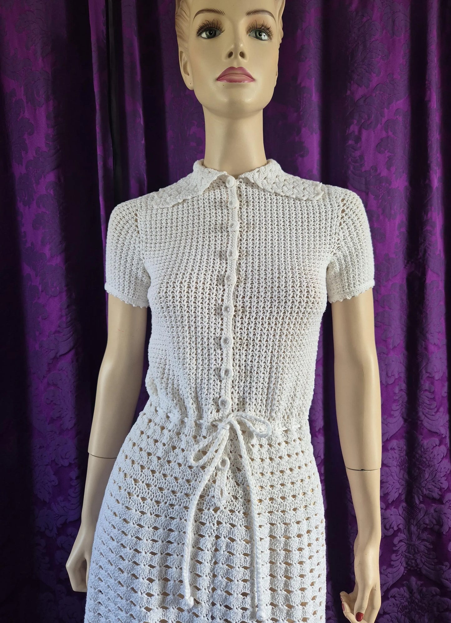 Vintage 1970s White Crocheted Dress