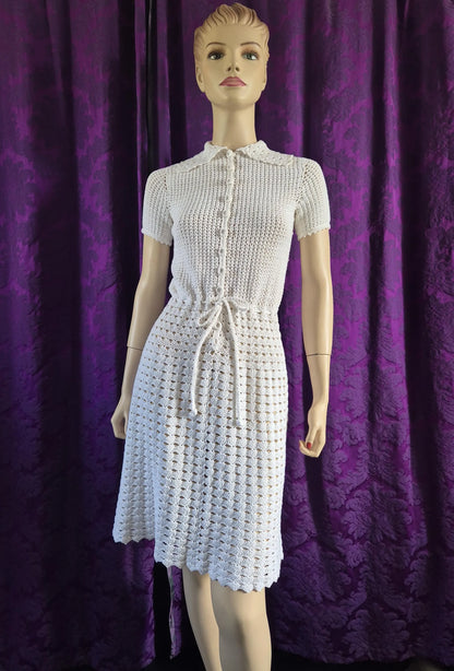 Vintage 1970s White Crocheted Dress