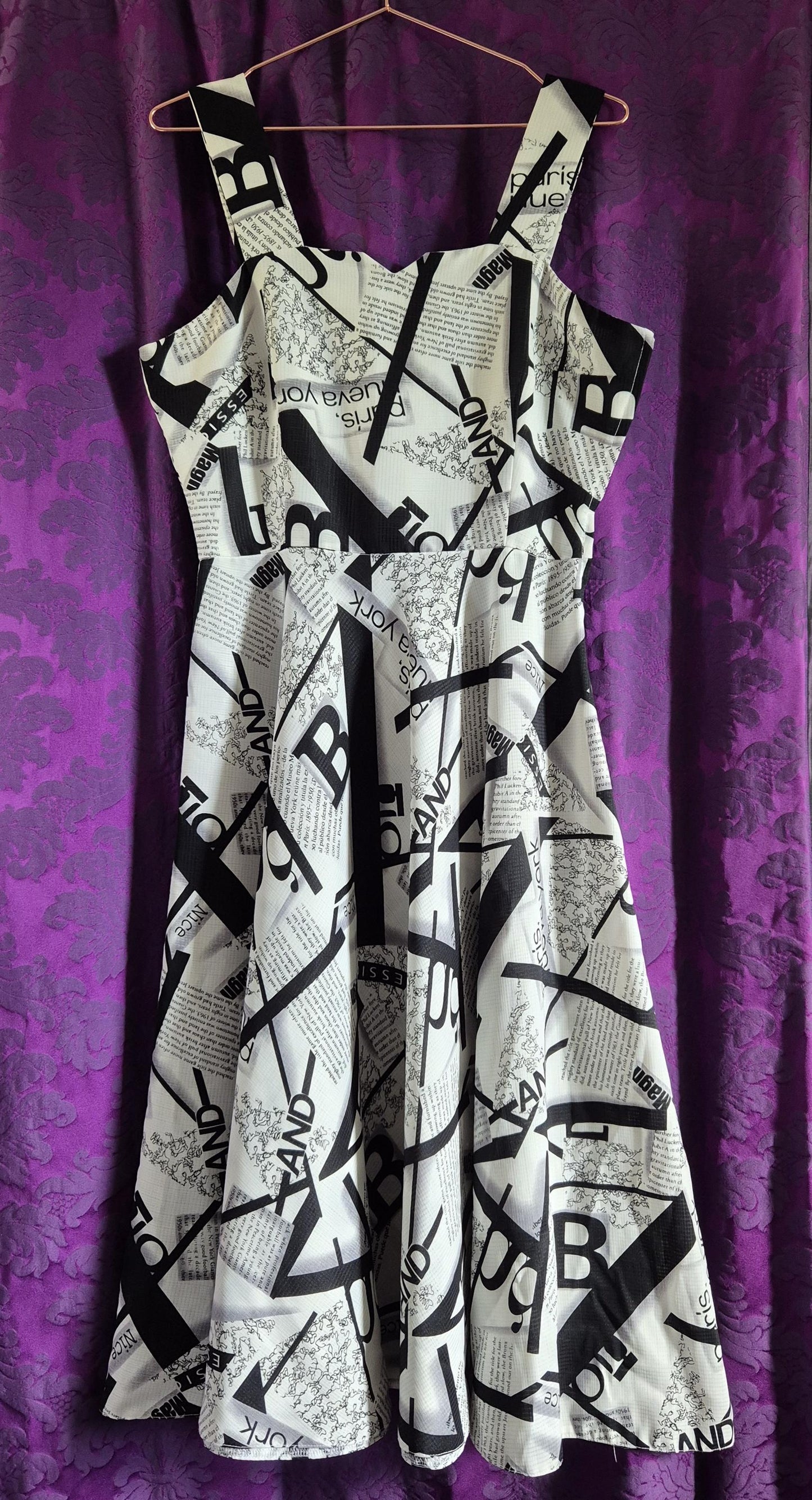 Newspaper Print Y2K Fit and Flare Dress