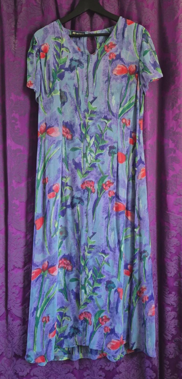 Vintage 1990s Monsoon Crepe Layered Floral Dress