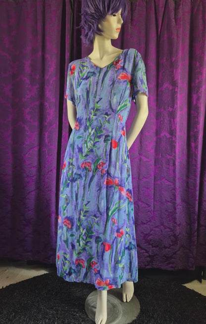 Vintage 1990s Monsoon Crepe Layered Floral Dress