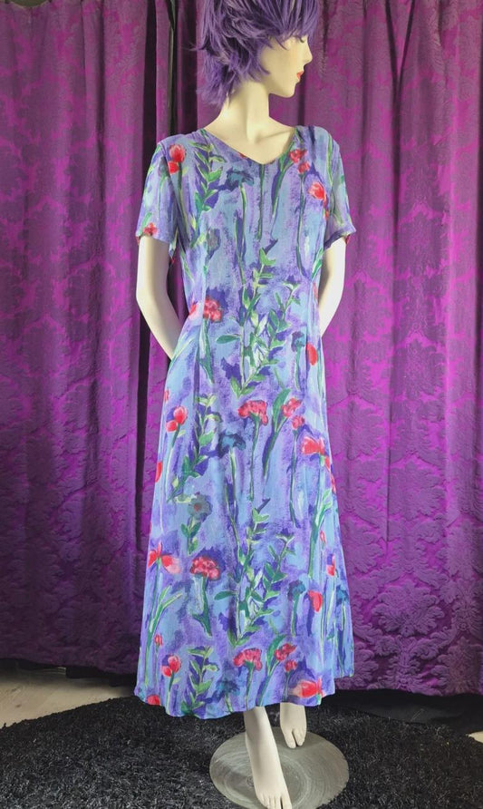 Vintage 1990s Monsoon Crepe Layered Floral Dress