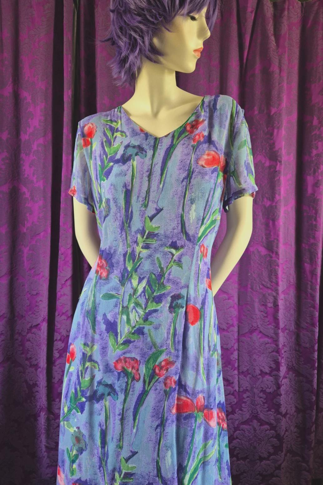 Vintage 1990s Monsoon Crepe Layered Floral Dress