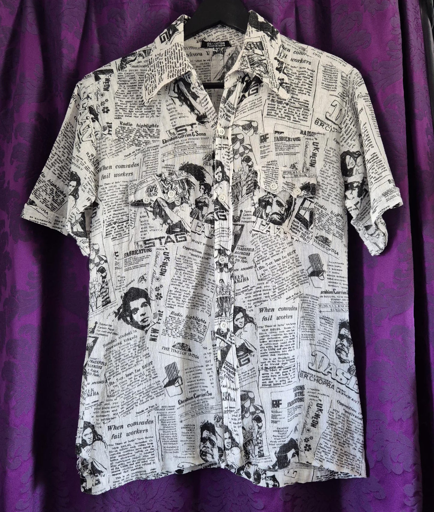 Vintage Newspaper Print Cotton Gauze Shirt