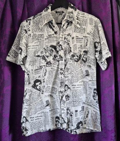 Vintage Newspaper Print Cotton Gauze Shirt