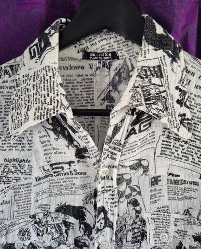 Vintage Newspaper Print Cotton Gauze Shirt