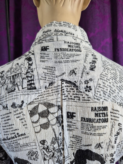 Vintage Newspaper Print Cotton Gauze Shirt