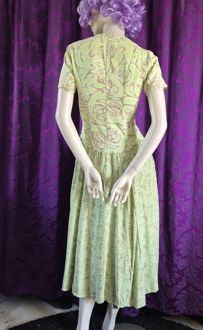 Chacok 1980s Pale Green Floral Dress