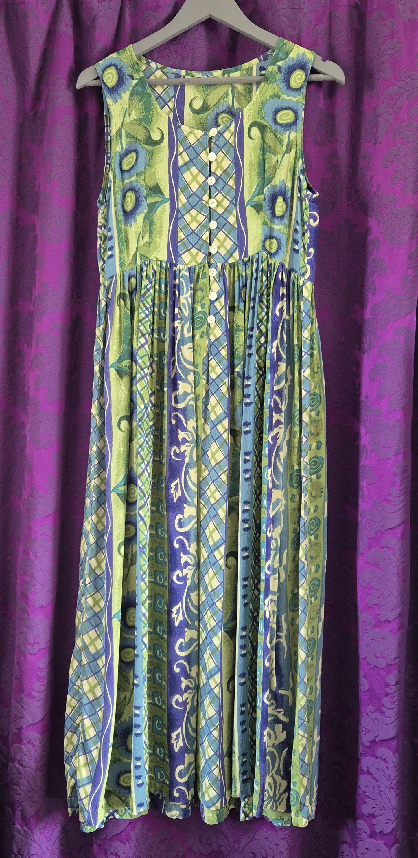 Vintage 1990s Art Print Crepe Sundress