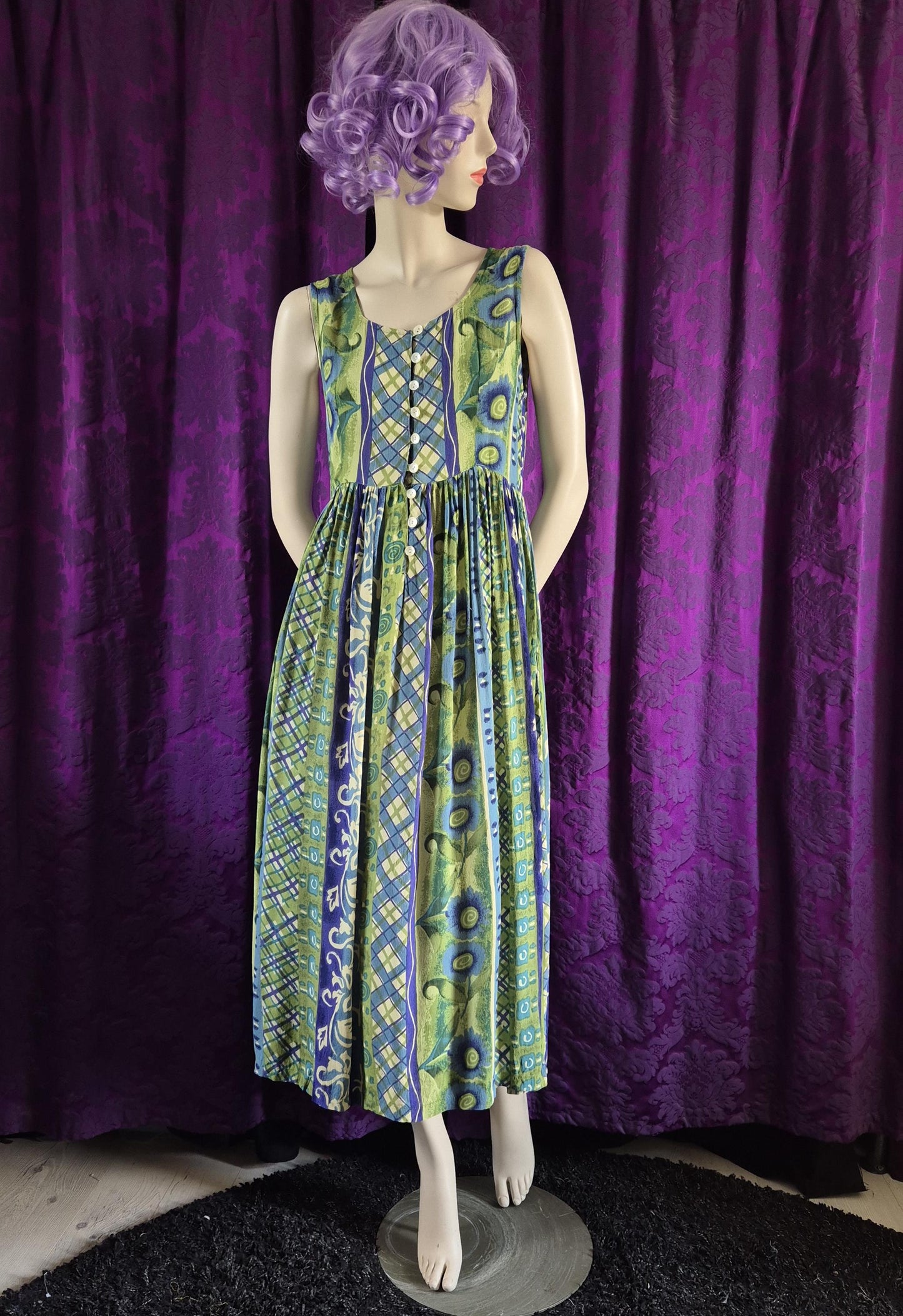 Vintage 1990s Art Print Crepe Sundress
