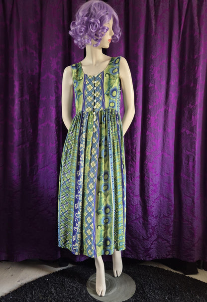 Vintage 1990s Art Print Crepe Sundress