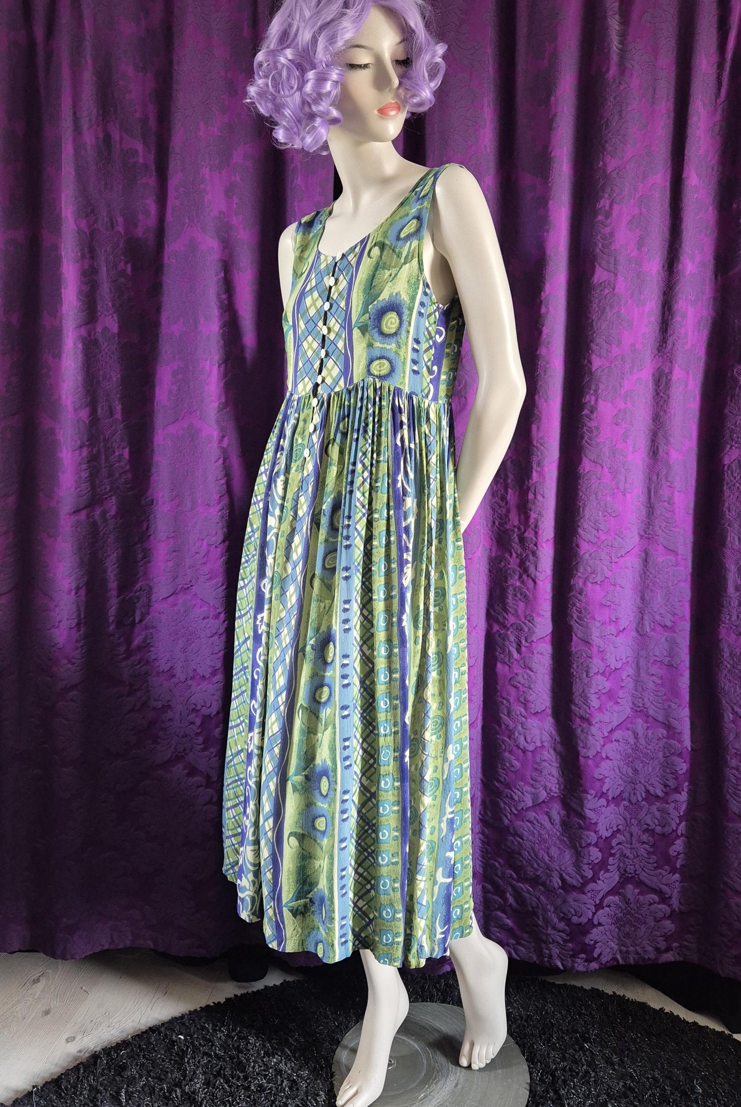 Vintage 1990s Art Print Crepe Sundress