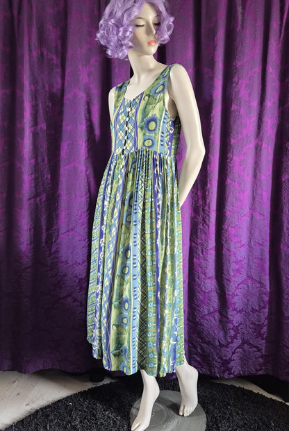 Vintage 1990s Art Print Crepe Sundress