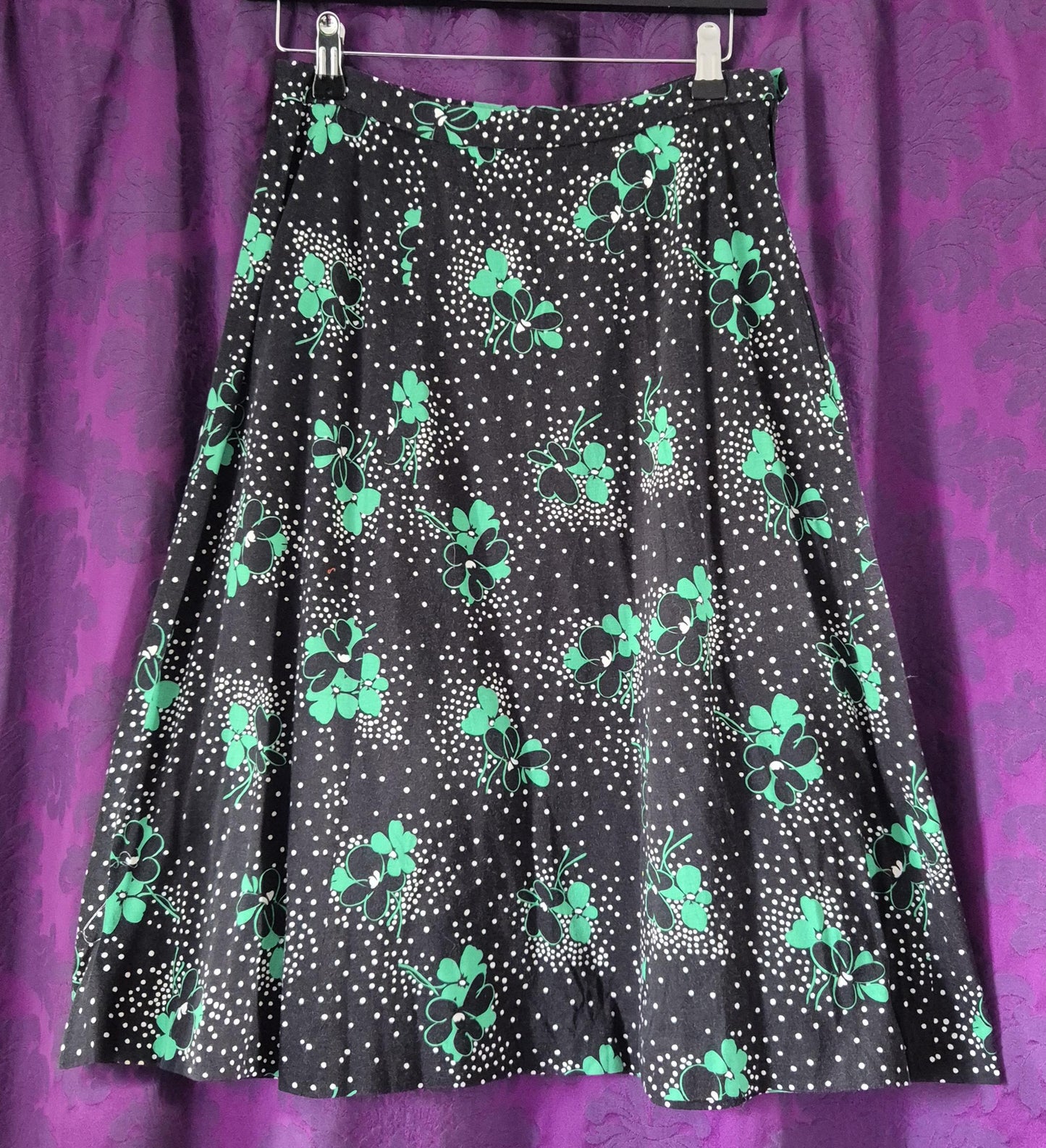 Vintage 1970s Clover Print Jersey Blouse & Skirt Set