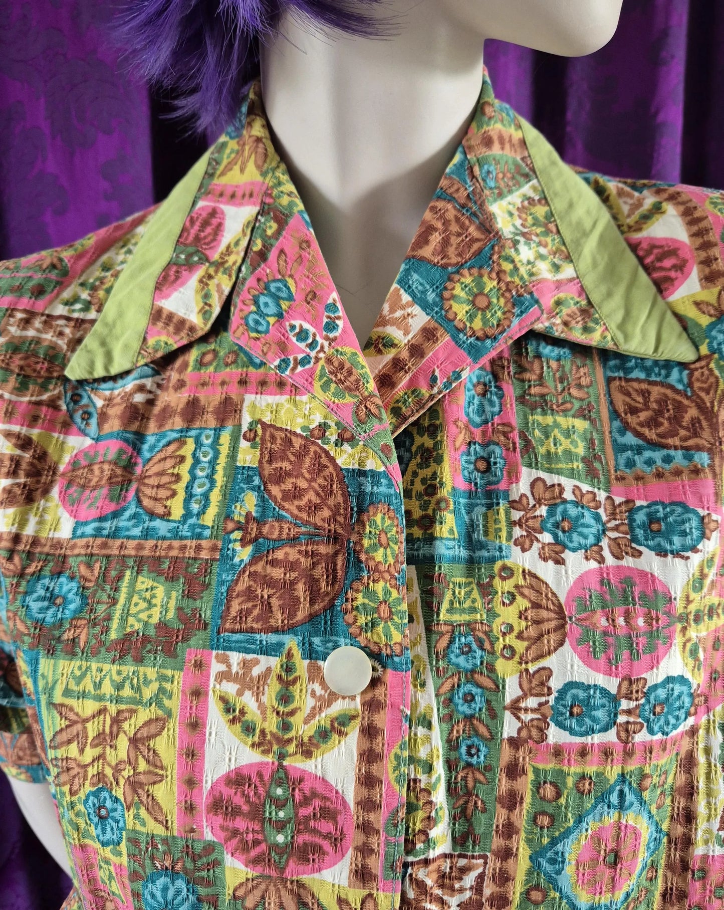 Vintage 1970s Handmade Folk Print Cotton Jacket