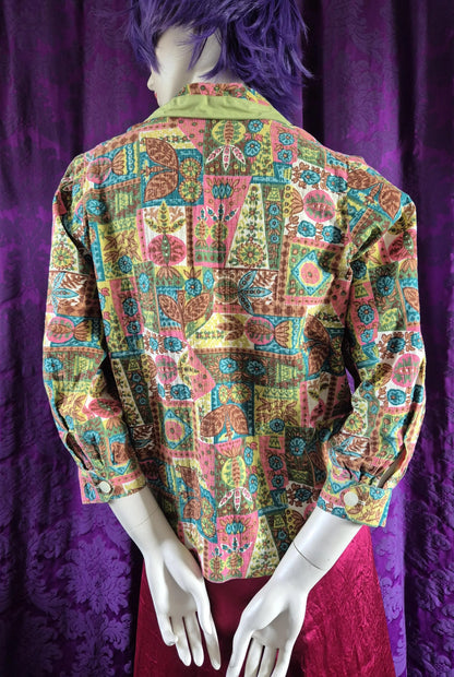 Vintage 1970s Handmade Folk Print Cotton Jacket