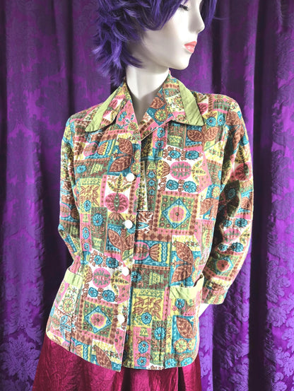 Vintage 1970s Handmade Folk Print Cotton Jacket