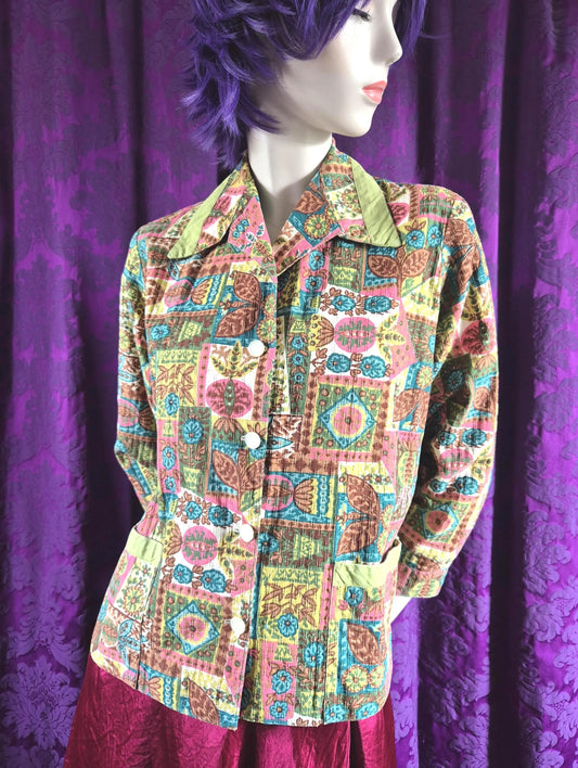 Vintage 1970s Handmade Folk Print Cotton Jacket
