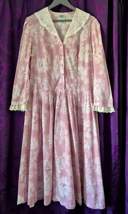 Laura Ashley Pink Floral Sailor Collar Cotton Dress