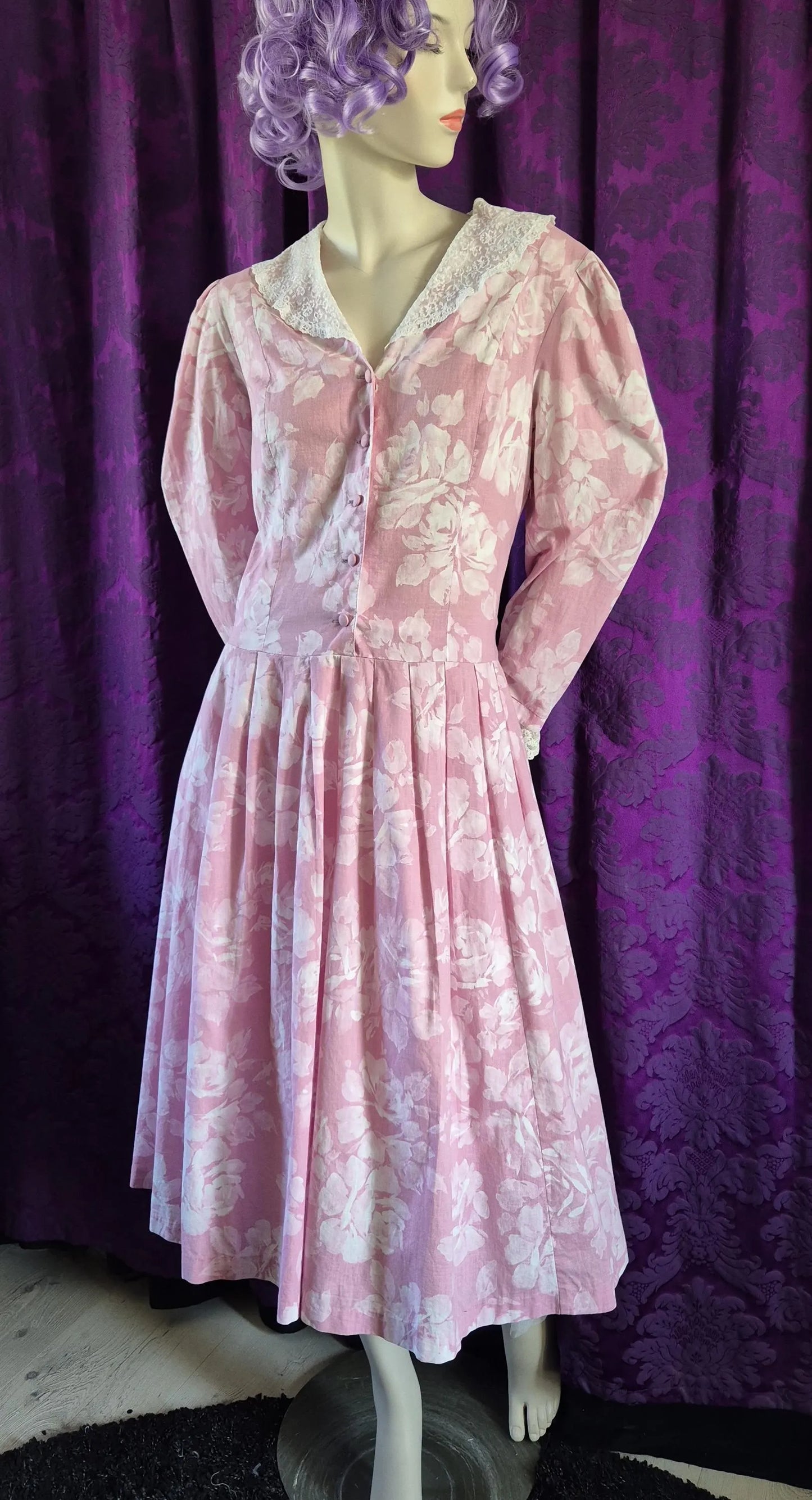 Laura Ashley Pink Floral Sailor Collar Cotton Dress