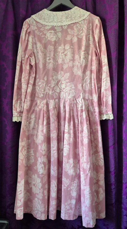 Laura Ashley Pink Floral Sailor Collar Cotton Dress