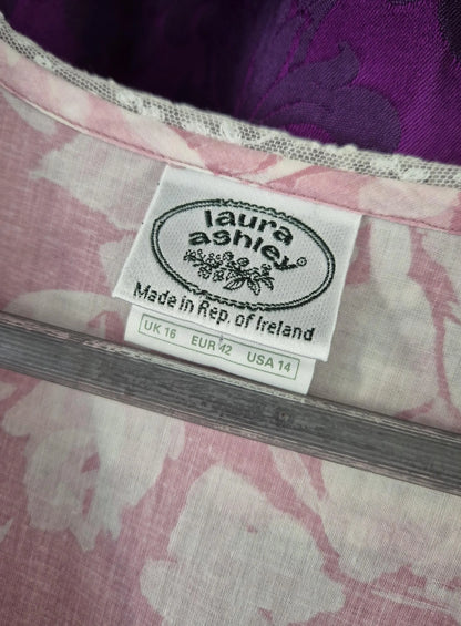 Laura Ashley Pink Floral Sailor Collar Cotton Dress