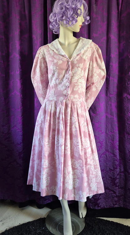 Laura Ashley Pink Floral Sailor Collar Cotton Dress