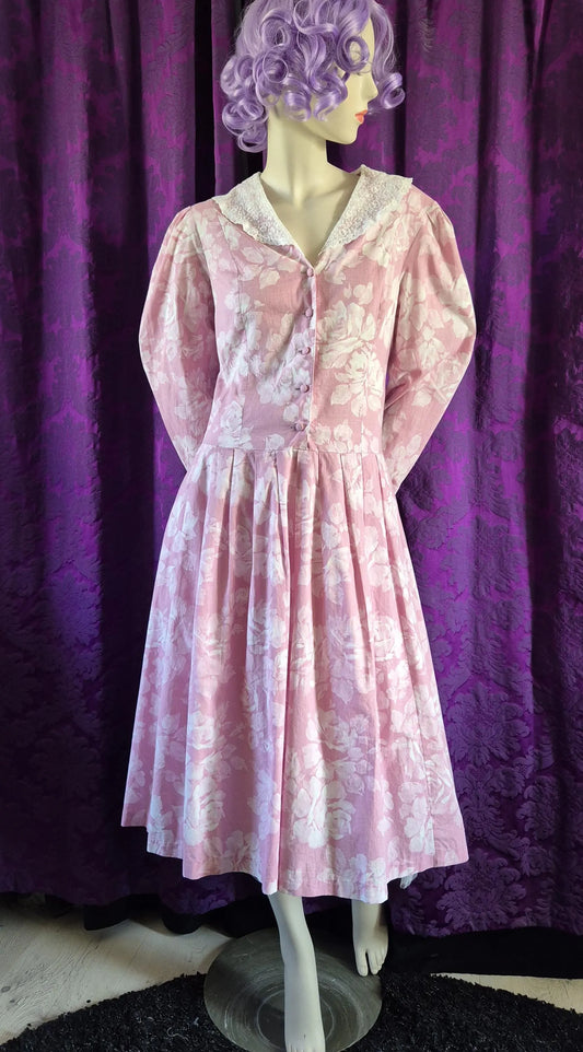 Laura Ashley Pink Floral Sailor Collar Cotton Dress