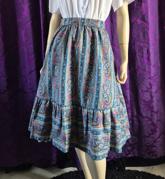 Vintage Paisley Ruffled Cotton Wrap Skirt