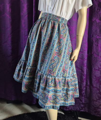 Vintage Paisley Ruffled Cotton Wrap Skirt