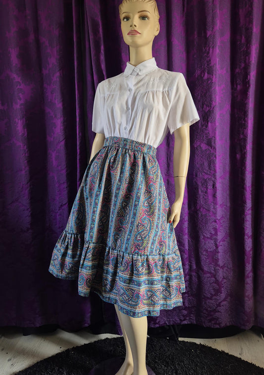 Vintage Paisley Ruffled Cotton Wrap Skirt