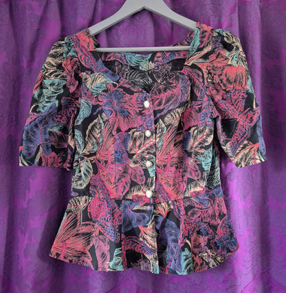Vintage Cotton Floral Peplum Blouse