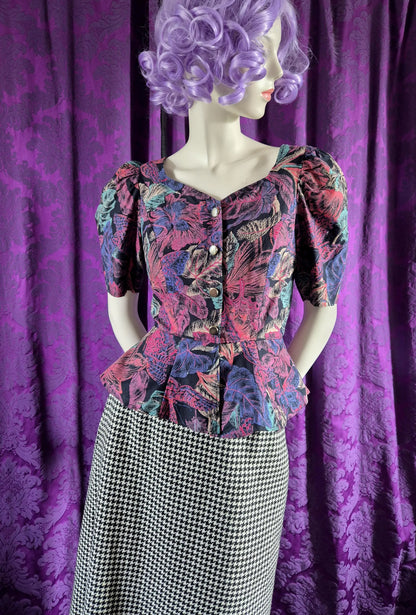 Vintage Cotton Floral Peplum Blouse